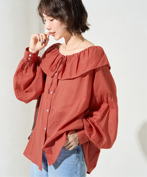FREAK'S STORE(フリークスストア)の「限定展開 インド フリルカラー ロングスリーブ ブラウス(シャツ/ブラウス・レディース・ブラック/ブルー/モカ/レッド/オフホワイト・フリ-)」の5枚目の写真