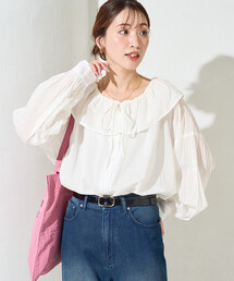 限定展開　インド フリルカラー ロングスリーブ ブラウス