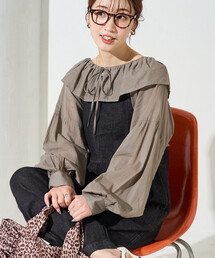 限定展開 インド フリルカラー ロングスリーブ ブラウス