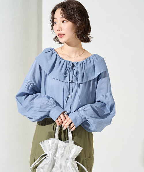 FREAK'S STORE(フリークスストア)の「限定展開 インド フリルカラー ロングスリーブ ブラウス(シャツ/ブラウス・レディース・ブラック/ブルー/モカ/レッド/オフホワイト・フリ-)」の8枚目の写真