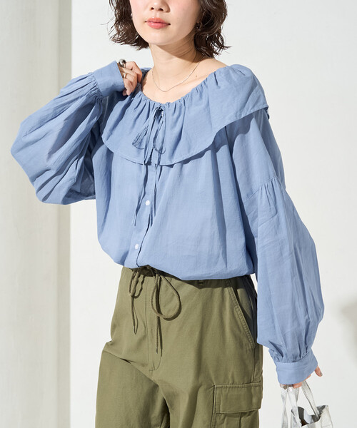 FREAK'S STORE(フリークスストア)の「限定展開 インド フリルカラー ロングスリーブ ブラウス(シャツ/ブラウス・レディース・ブラック/ブルー/モカ/レッド/オフホワイト・フリ-)」の9枚目の写真