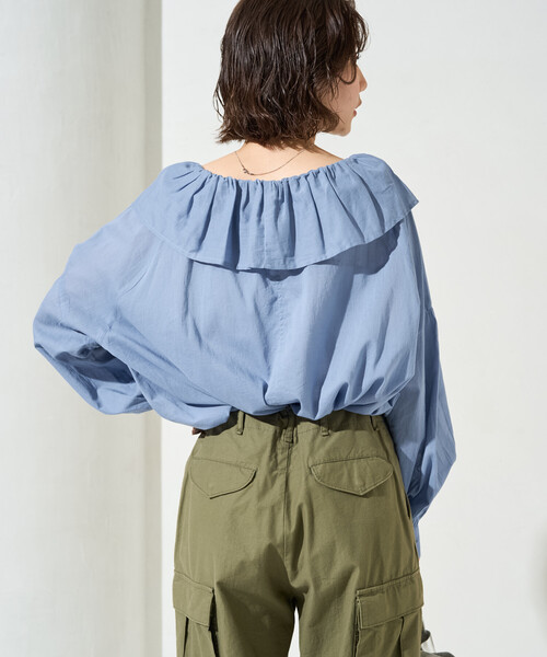 FREAK'S STORE(フリークスストア)の「限定展開 インド フリルカラー ロングスリーブ ブラウス(シャツ/ブラウス・レディース・ブラック/ブルー/モカ/レッド/オフホワイト・フリ-)」の10枚目の写真