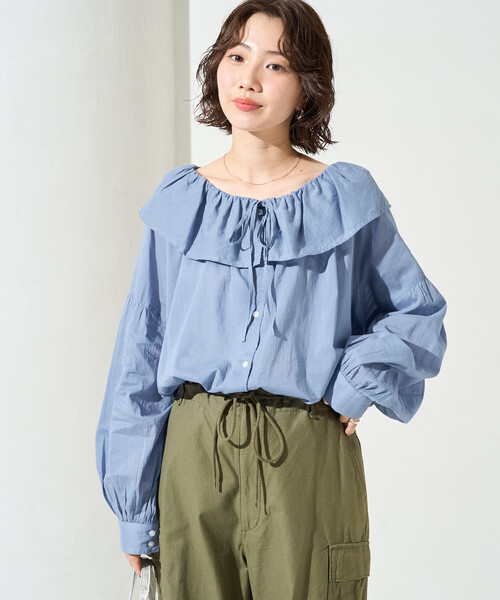 FREAK'S STORE(フリークスストア)の「限定展開 インド フリルカラー ロングスリーブ ブラウス(シャツ/ブラウス・レディース・ブラック/ブルー/モカ/レッド/オフホワイト・フリ-)」の11枚目の写真
