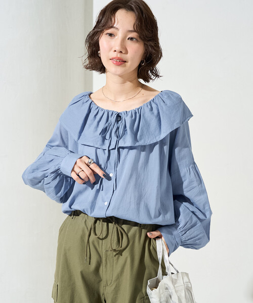 FREAK'S STORE(フリークスストア)の「限定展開 インド フリルカラー ロングスリーブ ブラウス(シャツ/ブラウス・レディース・ブラック/ブルー/モカ/レッド/オフホワイト・フリ-)」の12枚目の写真