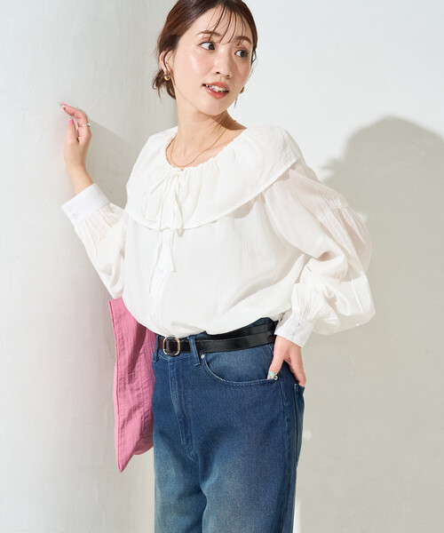 セール】限定展開 インド フリルカラー ロングスリーブ ブラウス セール】限定展開 インド フリルカラー ロングスリーブ ブラウス