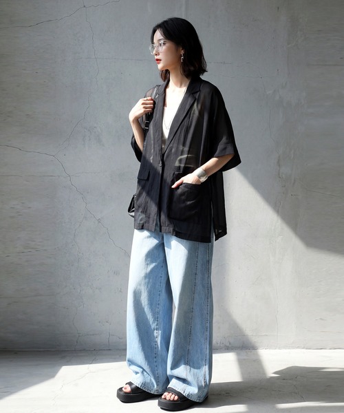 antiqua(アンティカ)の「シアー テーラードジャケット(テーラードジャケット・レディース・ブラック/グレー・ONESIZE)」の5枚目の写真