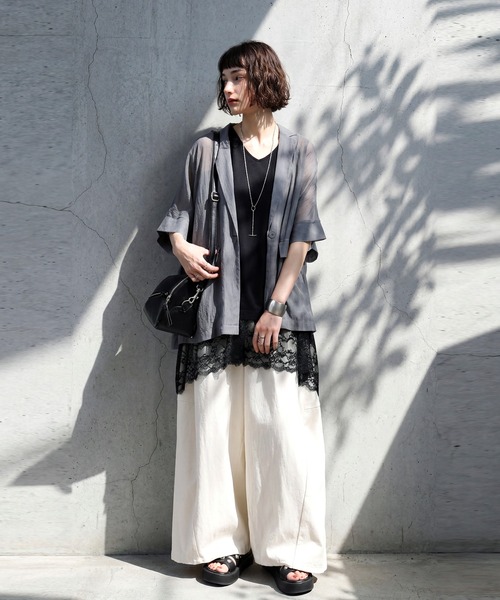 antiqua(アンティカ)の「シアー テーラードジャケット(テーラードジャケット・レディース・ブラック/グレー・ONESIZE)」の15枚目の写真