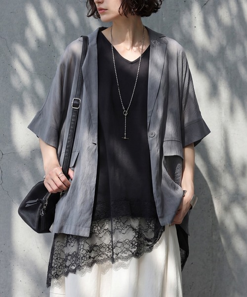 antiqua(アンティカ)の「シアー テーラードジャケット(テーラードジャケット・レディース・ブラック/グレー・ONESIZE)」の13枚目の写真