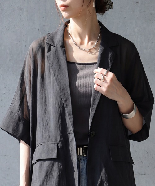 antiqua(アンティカ)の「シアー テーラードジャケット(テーラードジャケット・レディース・ブラック/グレー・ONESIZE)」の4枚目の写真