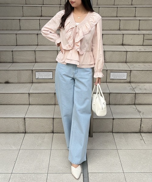 continuer de NICE CLAUP(コンティニューデナイスクラップ)の「【一枚で華やかに】レースフリフリブラウス(シャツ/ブラウス・レディース・ピンク/ブラック/サックスブルー/オフホワイト・FREE)」の15枚目の写真