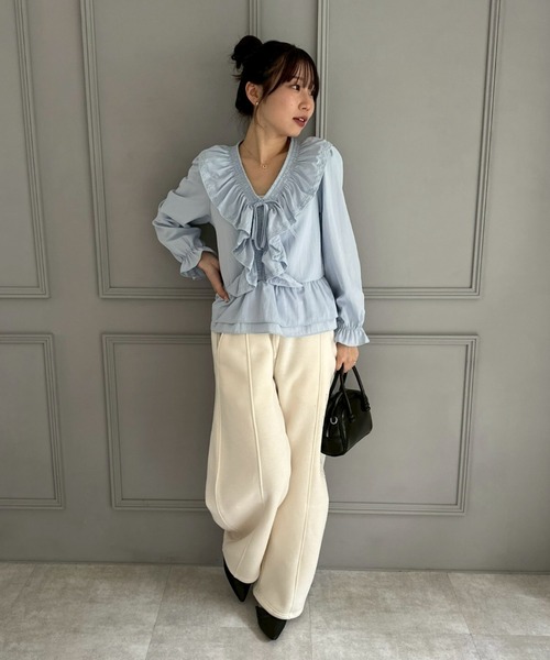 continuer de NICE CLAUP(コンティニューデナイスクラップ)の「【一枚で華やかに】レースフリフリブラウス(シャツ/ブラウス・レディース・ピンク/ブラック/サックスブルー/オフホワイト・FREE)」の7枚目の写真