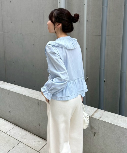 continuer de NICE CLAUP(コンティニューデナイスクラップ)の「【一枚で華やかに】レースフリフリブラウス(シャツ/ブラウス・レディース・ピンク/ブラック/サックスブルー/オフホワイト・FREE)」の13枚目の写真