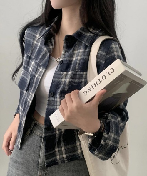 セール】チェック柄クロップドシャツジャケット（シャツ/ブラウス