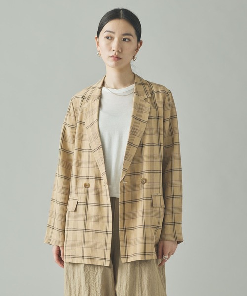 上品✨Drawer リネン混 チェックジャケット 春アウター 軽やか 羽織り36 Curensology(カレンソロジー)/＜C.S.G＞リネンチェックジャケット