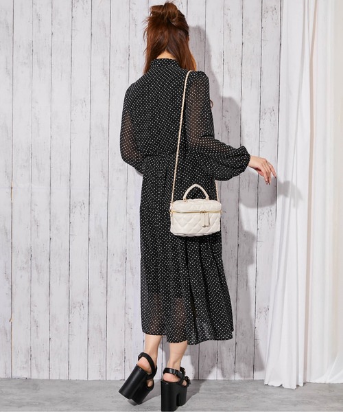 GORGE(ゴージ)の「《ドット柄×ボウタイ》ティアードマキシワンピース/春秋/全2色(ワンピース・レディース・ブラック×ホワイト/ホワイト×ブラック・F)」の5枚目の写真