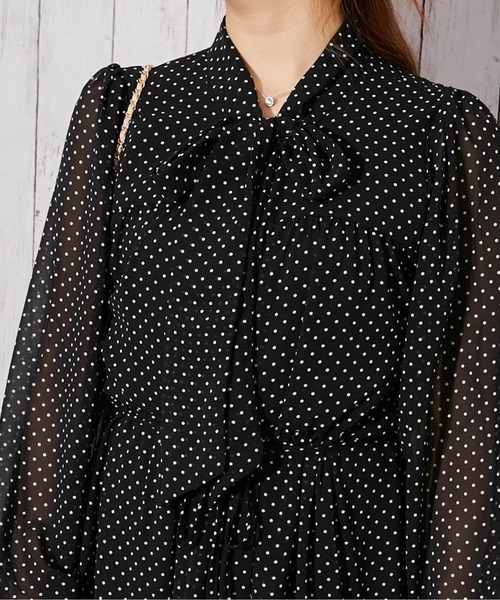 GORGE(ゴージ)の「《ドット柄×ボウタイ》ティアードマキシワンピース/春秋/全2色(ワンピース・レディース・ブラック×ホワイト/ホワイト×ブラック・F)」の8枚目の写真