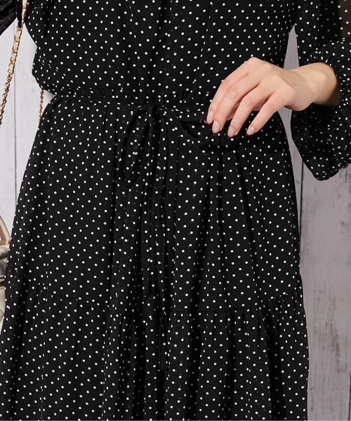 GORGE(ゴージ)の「《ドット柄×ボウタイ》ティアードマキシワンピース/春秋/全2色(ワンピース・レディース・ブラック×ホワイト/ホワイト×ブラック・F)」の9枚目の写真