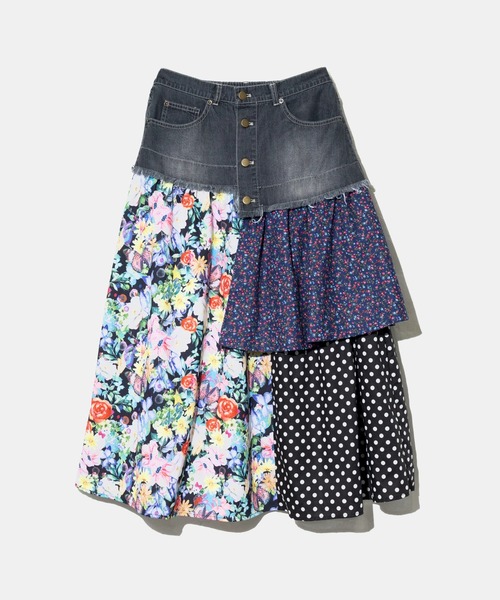 ScoLar（スカラー）の「ScoLar/スカラー　2WAY デニム × パッチワーク スカート（スカート・レディース・ブラック/ブルー・FREE）」の2枚目の写真