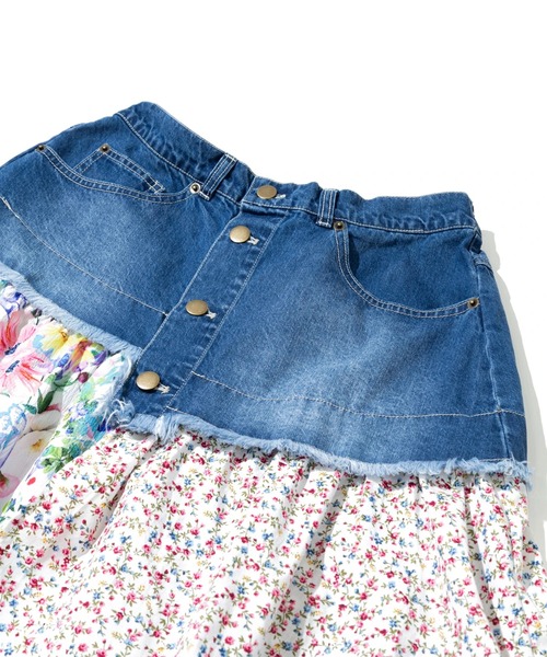 ScoLar（スカラー）の「ScoLar/スカラー　2WAY デニム × パッチワーク スカート（スカート・レディース・ブラック/ブルー・FREE）」の3枚目の写真