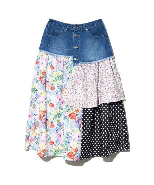 ScoLar（スカラー）の「ScoLar/スカラー　2WAY デニム × パッチワーク スカート（スカート・レディース・ブラック/ブルー・FREE）」の9枚目の写真