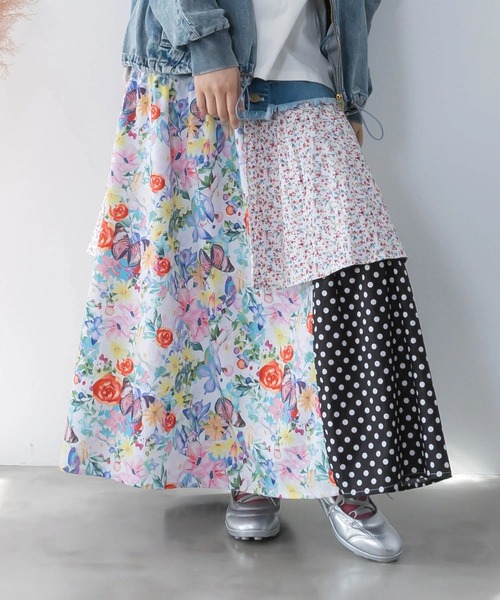 ScoLar/スカラー 2WAY デニム × パッチワーク スカート（スカート