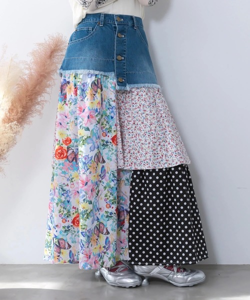 ScoLar/スカラー 2WAY デニム × パッチワーク スカート（スカート