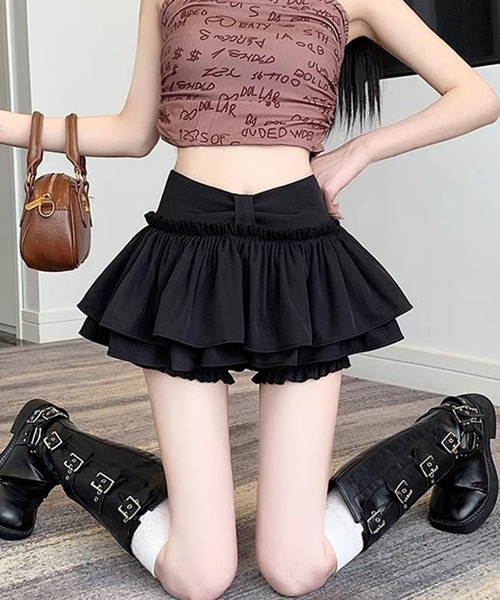 VIBGYOR(ヴィブジョー)の「【EIZZ/アイズ】ボリューム フリル キュロット フレア Aライン スカート スカパン(スカート・レディース・ホワイト/ブラック・FREE)」の5枚目の写真