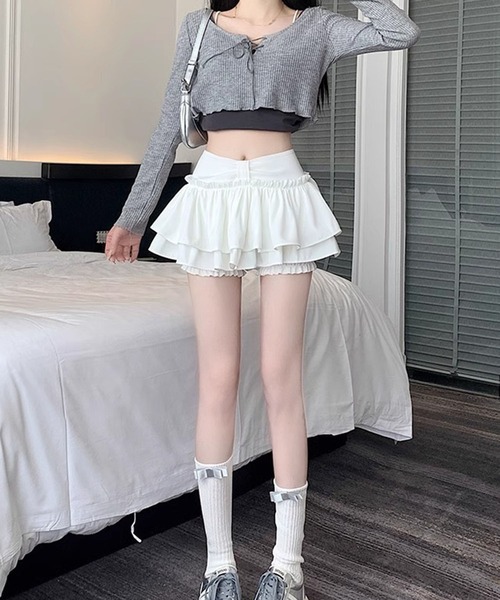 VIBGYOR(ヴィブジョー)の「【EIZZ/アイズ】ボリューム フリル キュロット フレア Aライン スカート スカパン(スカート・レディース・ホワイト/ブラック・FREE)」の11枚目の写真