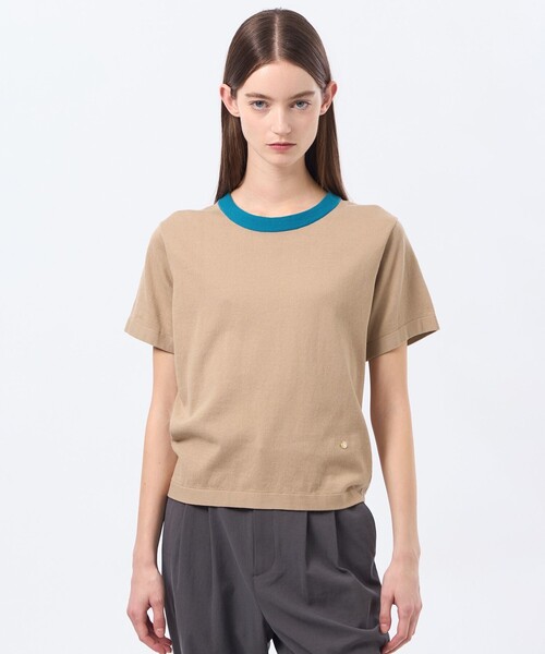MACKINTOSH PHILOSOPHY(マッキントッシュ フィロソフィー)の「バイカラーファインコットンニット(Tシャツ/カットソー・レディース・ベージュ/オフホワイト/ブラウン系その他4/ダークネイビー・38)」の3枚目の写真