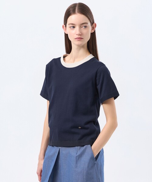 MACKINTOSH PHILOSOPHY(マッキントッシュ フィロソフィー)の「バイカラーファインコットンニット(Tシャツ/カットソー・レディース・ベージュ/オフホワイト/ブラウン系その他4/ダークネイビー・38)」の4枚目の写真