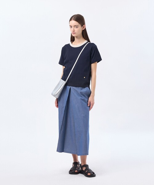 MACKINTOSH PHILOSOPHY(マッキントッシュ フィロソフィー)の「バイカラーファインコットンニット(Tシャツ/カットソー・レディース・ベージュ/オフホワイト/ブラウン系その他4/ダークネイビー・38)」の6枚目の写真