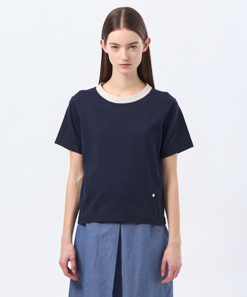 MACKINTOSH PHILOSOPHY(マッキントッシュ フィロソフィー)の「バイカラーファインコットンニット(Tシャツ/カットソー・レディース・ベージュ/オフホワイト/ブラウン系その他4/ダークネイビー・38)」の9枚目の写真