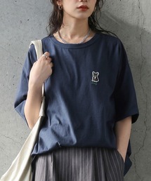 antiqua（アンティカ）の「綿100% 接触冷感 アニマルモチーフ 刺繍 Tシャツ（Tシャツ/カットソー）」