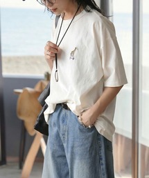 antiqua（アンティカ）の「綿100% 接触冷感 アニマルモチーフ 刺繍 Tシャツ（Tシャツ/カットソー）」