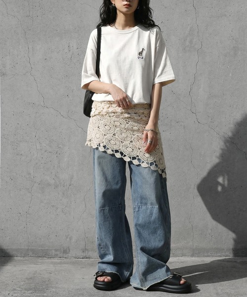 antiqua(アンティカ)の「綿100% 接触冷感 アニマルモチーフ 刺繍 Tシャツ(Tシャツ/カットソー・レディース・杢グレー/チャコールグレー/ブラック/ネイビー/ホワイト・P/R)」の7枚目の写真