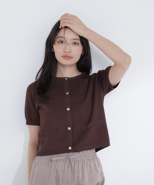 NATURAL BEAUTY BASIC（ナチュラルビューティーベーシック）の「【Oggi5月号掲載】◇シルクブレンドカーディガン半袖（カーディガン/ボレロ・レディース・ネイビー/オレンジ/オフホワイト/ダークブラウン/ピンク・FREE）」の3枚目の写真
