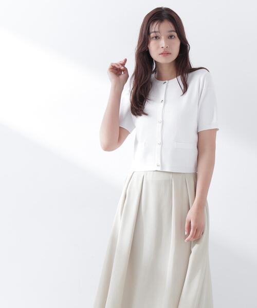 NATURAL BEAUTY BASIC（ナチュラルビューティーベーシック）の「【Oggi5月号掲載】◇シルクブレンドカーディガン半袖（カーディガン/ボレロ・レディース・ネイビー/オレンジ/オフホワイト/ダークブラウン/ピンク・FREE）」の2枚目の写真