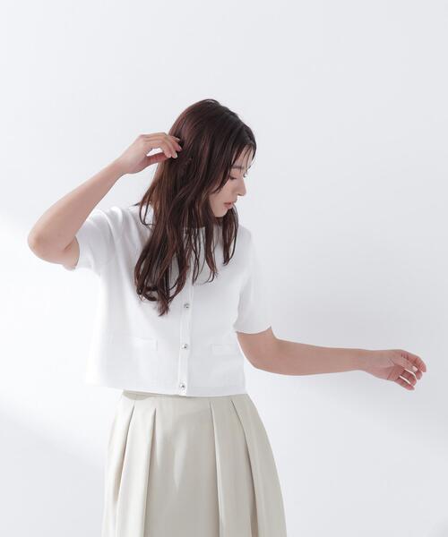 NATURAL BEAUTY BASIC（ナチュラルビューティーベーシック）の「【Oggi5月号掲載】◇シルクブレンドカーディガン半袖（カーディガン/ボレロ・レディース・ネイビー/オレンジ/オフホワイト/ダークブラウン/ピンク・FREE）」の8枚目の写真