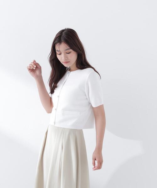 NATURAL BEAUTY BASIC（ナチュラルビューティーベーシック）の「【Oggi5月号掲載】◇シルクブレンドカーディガン半袖（カーディガン/ボレロ・レディース・ネイビー/オレンジ/オフホワイト/ダークブラウン/ピンク・FREE）」の10枚目の写真