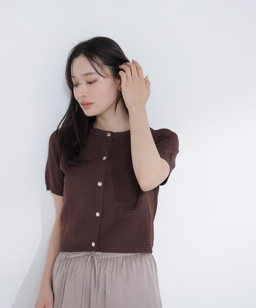 NATURAL BEAUTY BASIC（ナチュラルビューティーベーシック）の「【Oggi5月号掲載】◇シルクブレンドカーディガン半袖（カーディガン/ボレロ・レディース・ネイビー/オレンジ/オフホワイト/ダークブラウン/ピンク・FREE）」の17枚目の写真