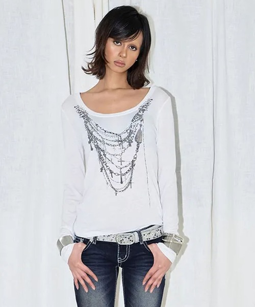 EYEER(イワイイアル)の「◇EYEER◇ブランド直輸入正規品/チェーン ネックレス ルーズ フィット ロング スリーブ CHAIN NECKLACES LOOSE FIT LONG SLEEVE(Tシャツ/カットソー・レディース・ホワイト/ブラック・S)」の5枚目の写真