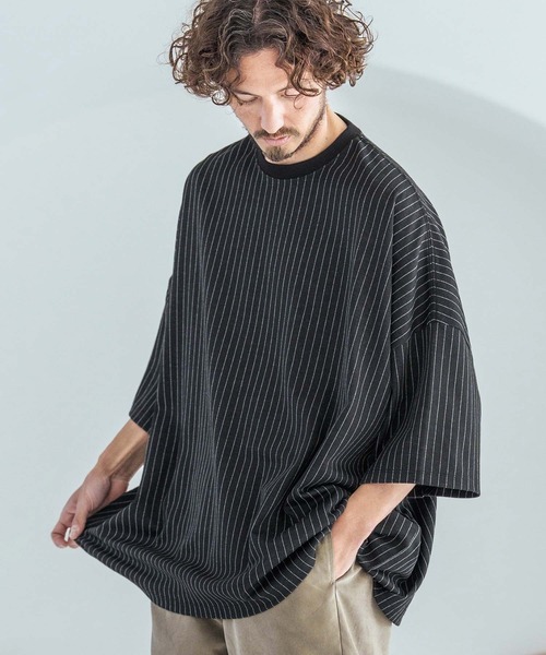 Magine（マージン）の「mt10396-Pinstripe Pattern Fabric T-Shirt Tシャツ(MGN-261-052)（Tシャツ/カットソー・メンズ・チャコール/ブラック・44/46/48）」の7枚目の写真