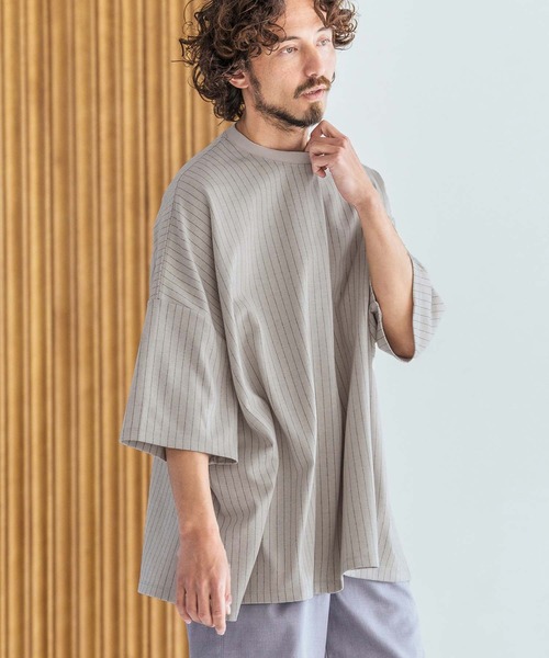 Magine(マージン)の「mt10396-Pinstripe Pattern Fabric T-Shirt Tシャツ(MGN-261-052)(Tシャツ/カットソー・メンズ・チャコール/ブラック/ベージュ・44/46/48)」の21枚目の写真