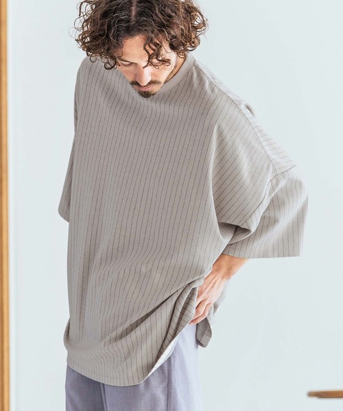 Magine(マージン)の「mt10396-Pinstripe Pattern Fabric T-Shirt Tシャツ(MGN-261-052)(Tシャツ/カットソー・メンズ・チャコール/ブラック/ベージュ・44/46/48)」の22枚目の写真