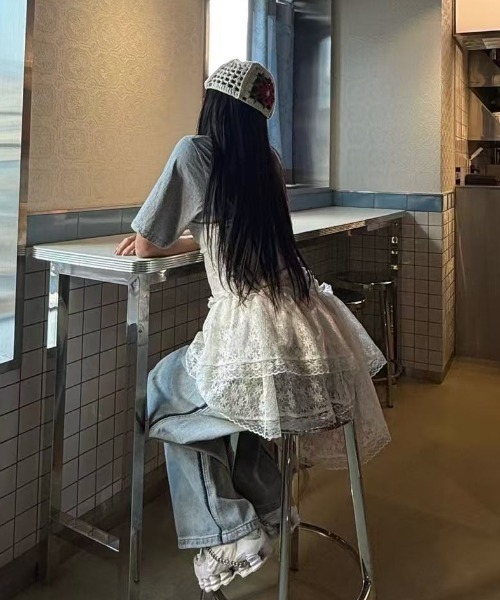 Teem Store(チームストア)の「2段フリルキャミレースワンピース(ワンピース・レディース・ホワイト/ブラック・F)」の13枚目の写真