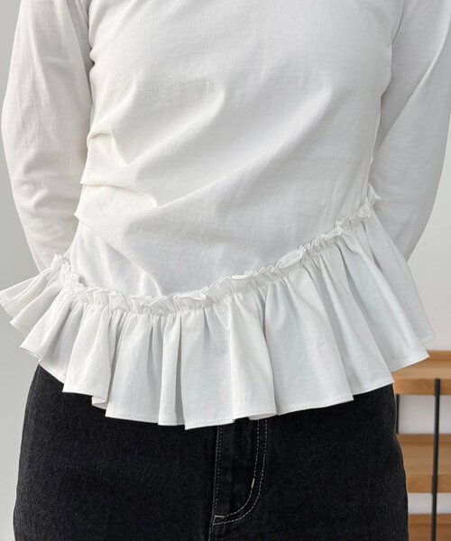 CAPRICIEUX LE'MAGE（カプリシューレマージュ）の「【前後2WAY】アシメフリルロンT（Tシャツ/カットソー・レディース・ブラック/ホワイト・FREE）」の10枚目の写真