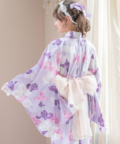 Catherine Cottage(キャサリンコテージ)の「背中ファスナー シワ兵児帯一体型ゆかた(lady's)(浴衣・レディース・ブラック系/ピンク系3/ブルー/サックスブルー系/パープル系1/パープル系3/ブラック系3・S/L/M)」の6枚目の写真