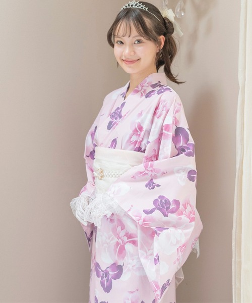 Catherine Cottage(キャサリンコテージ)の「背中ファスナー シワ兵児帯一体型ゆかた(lady's)(浴衣・レディース・ブラック系/ピンク系3/ブルー/サックスブルー系/パープル系1/パープル系3/ブラック系3・S/L/M)」の7枚目の写真