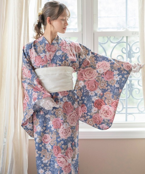 Catherine Cottage(キャサリンコテージ)の「背中ファスナー シワ兵児帯一体型ゆかた(lady's)(浴衣・レディース・ブラック系/ピンク系3/ブルー/サックスブルー系/パープル系1/パープル系3/ブラック系3・S/L/M)」の3枚目の写真