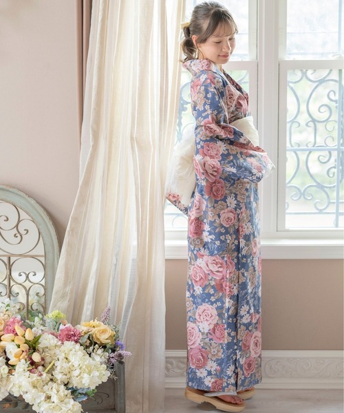 Catherine Cottage(キャサリンコテージ)の「背中ファスナー シワ兵児帯一体型ゆかた(lady's)(浴衣・レディース・ブラック系/ピンク系3/ブルー/サックスブルー系/パープル系1/パープル系3/ブラック系3・S/L/M)」の20枚目の写真